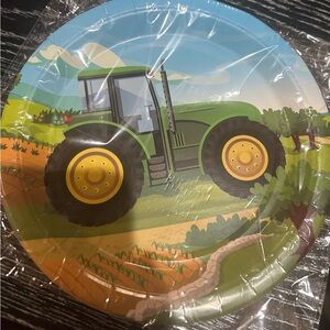 Tractor Theme Party Plates - Green and Yellow